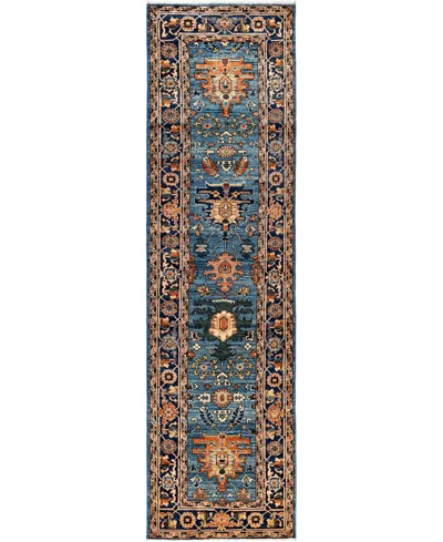 Adorn Hand Woven Rugs Serapi M1945 2'7''x9'5'' Runner Area Rug In Light Blue