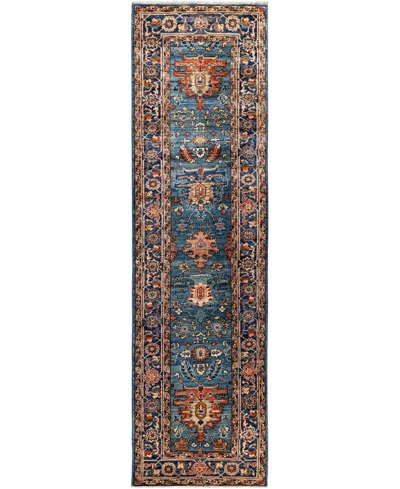Adorn Hand Woven Rugs Serapi M1945 2'7''x9'6'' Runner Area Rug In Light Blue
