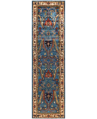 Adorn Hand Woven Rugs Serapi M1945 2'9''x9'7'' Runner Area Rug In Light Blue