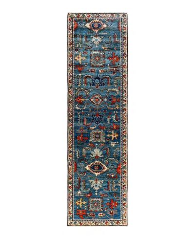Adorn Hand Woven Rugs Serapi M1993 2'9"x10' Runner Area Rug In Light Blue