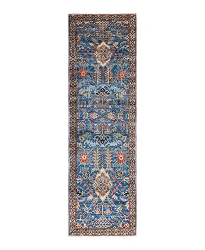 Adorn Hand Woven Rugs Serapi M1999 2'5"x8'6" Runner Area Rug In Light Blue