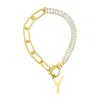 Adornia 14k Gold-plated Half Crystal And Half Paperclip Initial Toggle Bracelet In Silver