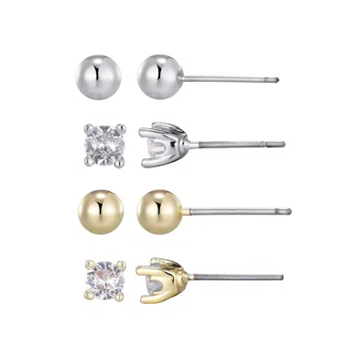 Adornia 14k Gold And Silver Plated Ball And Cz Solitaire Stud Set