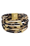 Adornia 14k Gold Plated Multi Strand Leopard Print Bangle Bracelet In Brown