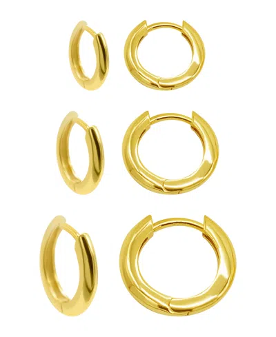 ADORNIA 14K GOLD-PLATED 3-HUGGIE HOOP EARRINGS SET