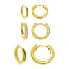 Adornia 14k Gold Plated 3-huggie Hoop Earrings Set With 1-crystal Hoop In Gold
