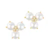 Adornia 14k Gold Plated 3-point Freshwater Pearl Flower With Cz Earrings In White