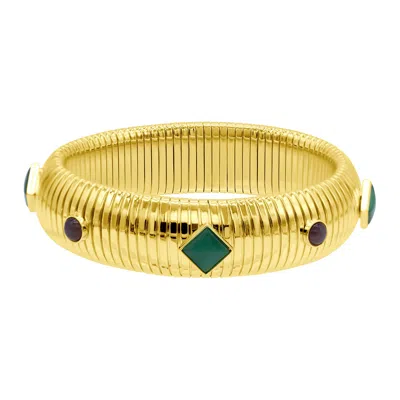 ADORNIA 14K GOLD PLATED .75" TALL OMEGA BRACELET WITH COLOR STONE