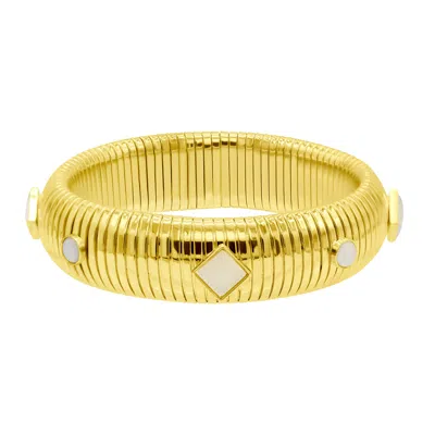 ADORNIA 14K GOLD PLATED .75" TALL OMEGA BRACELET WITH STONE