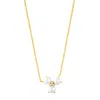 Adornia 14k Gold Plated Adjustable 3-point Freshwater Pearl Flower With Cz Necklace In White
