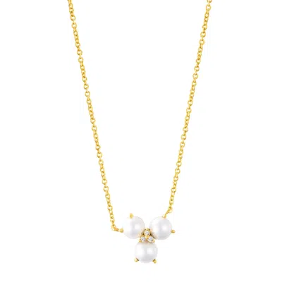 Adornia 14k Gold Plated Adjustable 3-point Freshwater Pearl Flower With Cz Necklace In White