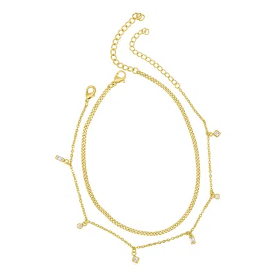 ADORNIA 14K GOLD PLATED ADJUSTABLE 9-11" CURB CHAIN AND CONFETTI DANGLE ANKLET SET GOLD