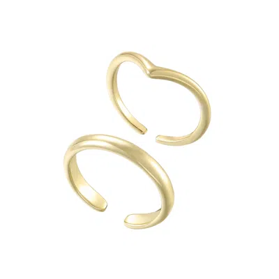 Adornia 14k Gold Plated Adjustable Chevron And Double Line Toe Ring Set