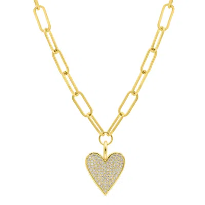 Adornia 14k Gold Plated Adjustable Chunky Paperclip Link Pave Heart Necklace