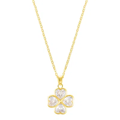 Adornia 14k Gold Plated Adjustable Clear Crystal Heart Clover Necklace In Silver