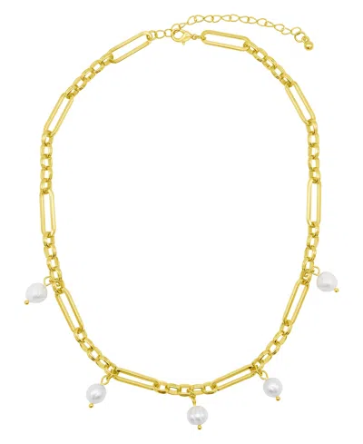 Adornia 14k Gold-plated Adjustable Cultured Freshwater Pearl Mixed Link Chain Necklace In White