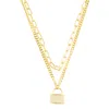 Adornia 14k Gold Plated Adjustable Layered Chain Crystal Lock Necklace In Gold