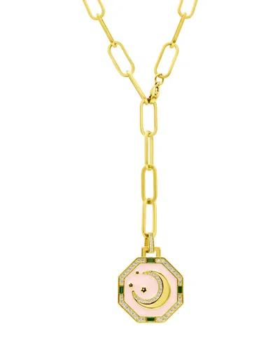 Adornia 14k Gold-plated Adjustable Paperclip Moon Tablet Octagon Necklace