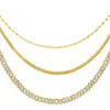 Adornia 14k Gold Plated Adjustable Valentina, Herringbone Amd 8mm Crystal Curb Chain Necklace Set In Gold