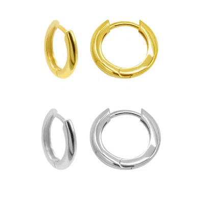 ADORNIA 14K GOLD PLATED AND SILVER PLATED SET OF HUGGIE HOOP EARRINGS