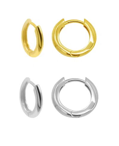 ADORNIA 14K GOLD-PLATED AND SILVER-PLATED SET OF HUGGIE HOOP EARRINGS