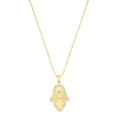 Adornia 14k Gold Plated Baguette Stone Hamsa Necklace