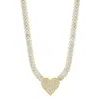 Adornia 14k Gold Plated Baguette Tennis Necklace With Pave Heart Pendant In Silver