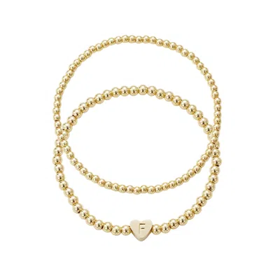 ADORNIA 14K GOLD PLATED BALL BEAD INITIAL BRACELET SET
