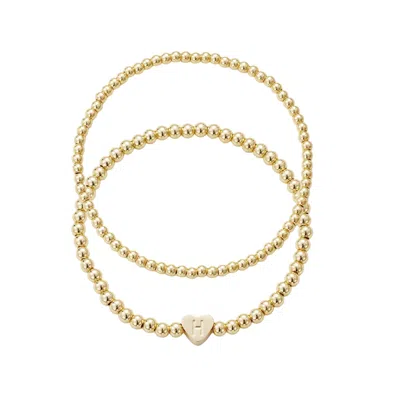 Adornia 14k Gold Plated Ball Bead Initial Bracelet Set In Multi