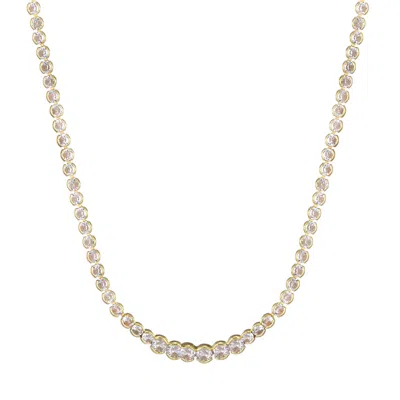 Adornia 14k Gold Plated Bezeled Crystal Tennis Necklace In Silver