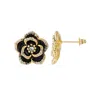 Adornia Cubic Zirconia Black Enamel Floral Stud Earrings In Gold