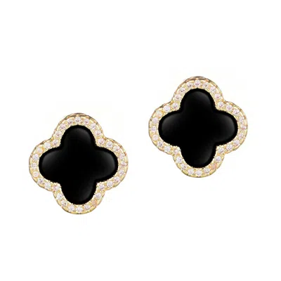 Adornia 14k Gold Plated Black Halo Cz Clover Stud Earrings