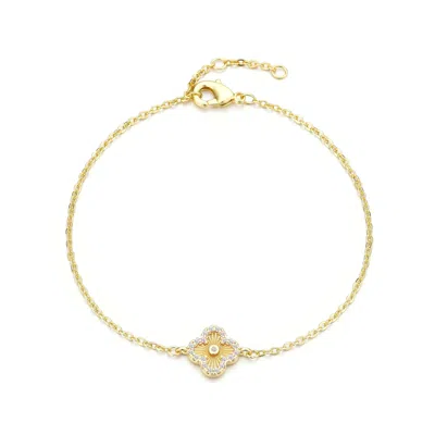 ADORNIA 14K GOLD PLATED BUTTON CLOVER CZ HALO BRACELET
