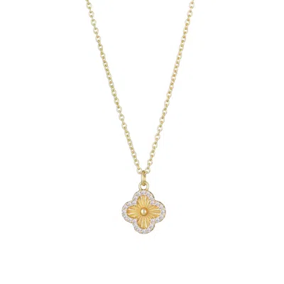 ADORNIA 14K GOLD PLATED BUTTON CLOVER CZ HALO NECKLACE