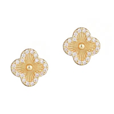 Adornia 14k Gold Plated Button Clover Cz Halo Stud Earrings