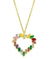 Adornia 14k Yellow Gold Plated Rainbow Cz Heart Pendant Necklace In Multi