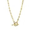 Adornia 14k Gold Plated Crystal Clover Paper Clip Chain Toggle Necklace In Gold