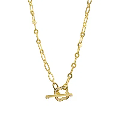 Adornia 14k Gold Plated Crystal Clover Paper Clip Chain Toggle Necklace