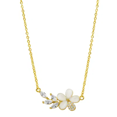 Adornia 14k Gold Plated Crystal Flower Branch Leaf Necklace Gold