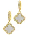 ADORNIA 14K GOLD-PLATED CRYSTAL HALO WHITE MOTHER-OF-PEARL CLOVER DANGLE HUGGIE EARRINGS