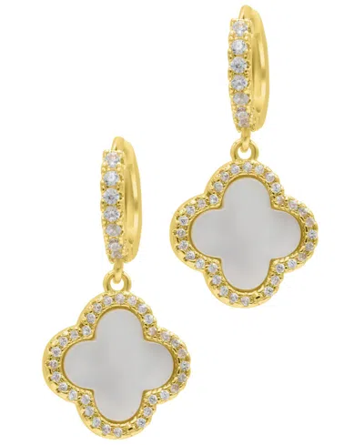 Adornia 14k Gold-plated Crystal Halo White Mother-of-pearl Clover Dangle Huggie Earrings