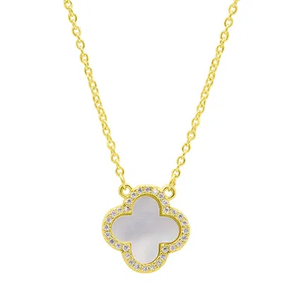 Adornia 14k Gold-plated Crystal Halo White Mother-of-pearl Clover Necklace