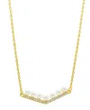 ADORNIA 14K GOLD-PLATED CRYSTAL IMITATION PEARL BAR V-NECKLACE