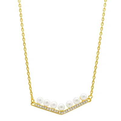 Adornia 14k Gold Plated Crystal Pearl Bar V-necklace In Silver