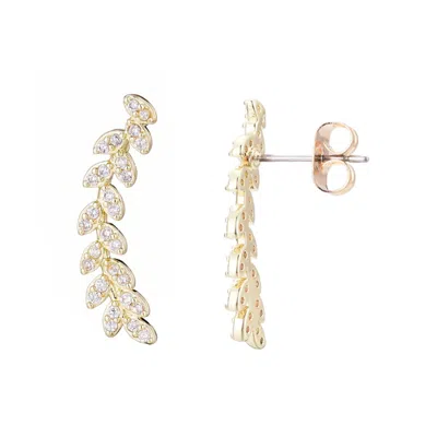 Adornia 14k Gold Plated Curved Cz Leaf Drop Earrings