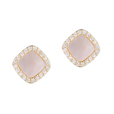 Adornia 14k Gold Plated Cushion-shaped Mother Of Pearl Cz Halo Stud Earrings