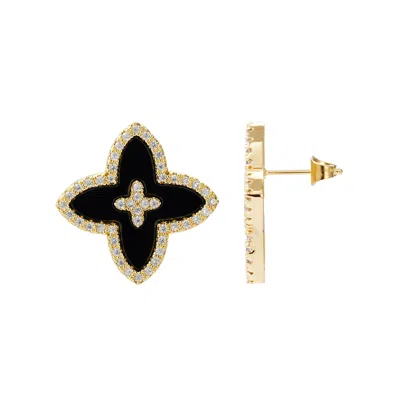 Adornia 14k Gold Plated Cz Black Statement Flower Stud