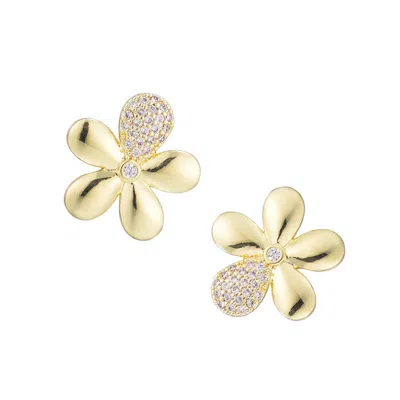 Adornia Cubic Zirconia Petal Flower Stud Earrings In Gold