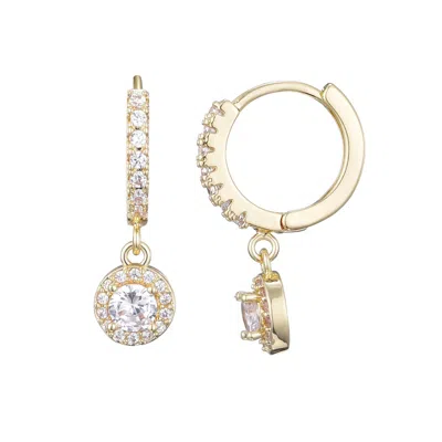 Adornia 14k Gold Plated Cz Halo Drop Huggie Hoop Earrings