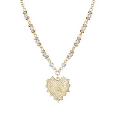Adornia 14k Gold Plated Cz Heart Necklace With Rosary Chain